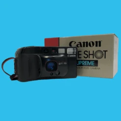 Canon® Canon Sure Shot Supreme 35mm Film Camera Point And Shoot With Black Leather Canon Case And ORIGNAL BOX